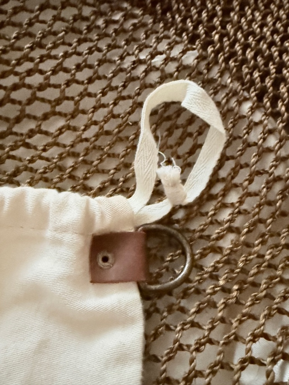 Handwoven Sisal Net Mesh Tote Bag Leather Straps - Brown Summer Beach Backpack - Picture 11 of 12